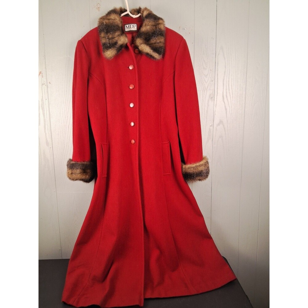 Vintage Mario De Pinto LIPSTICK RED Penny Lane Coat Wool Long Swing M Fur Trim